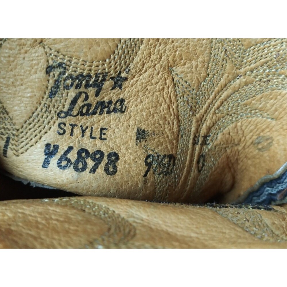 Vintage Tony Lama Lizard Western Boots Men's Size 9.5 D Dark Brown #Y6898 - Picture 10 of 12
